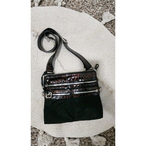 Brighton Nylon Patent Leather Croc Embossed Crossbody Purse Boho Classy Y2k 90's - Picture 1 of 13